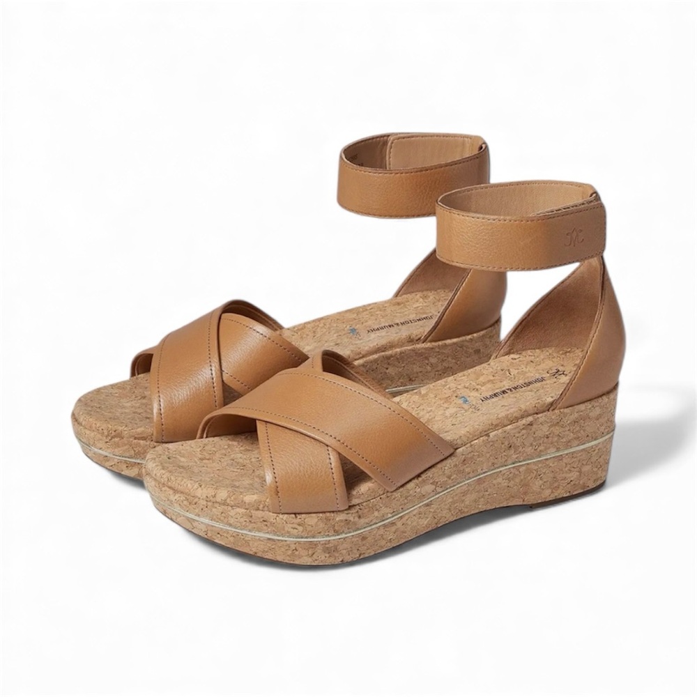 Johnston and Murphy tan calfskin Gigi Cross-Band Sandal Women’s size 7 M